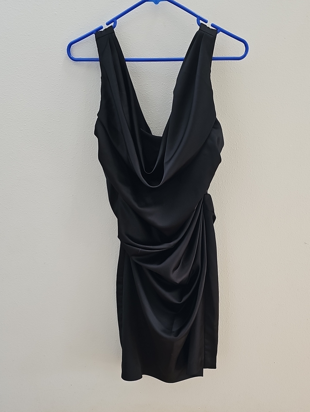 David's Bridal Black Cowl Neck Mini Dress